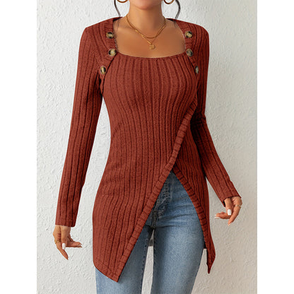 Slit Comfort Square-Neck Sweater