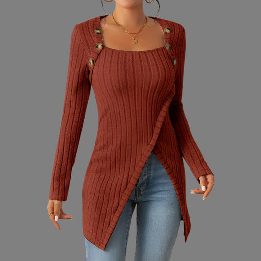 Slit Comfort Square-Neck Sweater