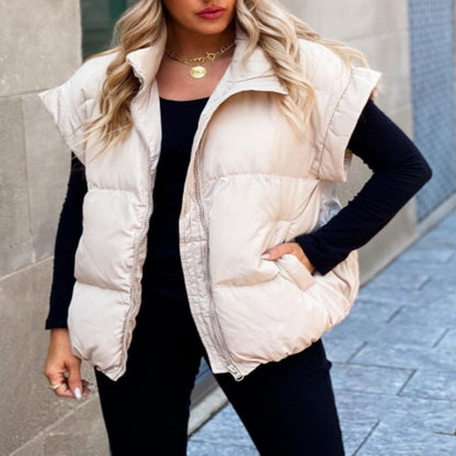 Stay Cozy and Stylish Zipper Pocket Cotton-padded Vest