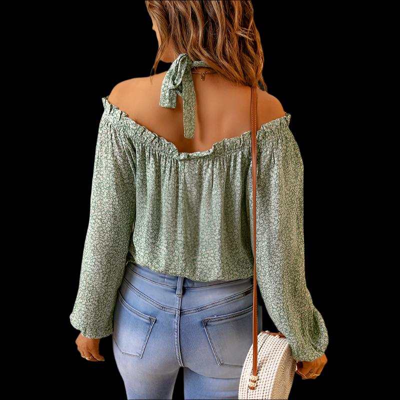 Ladies Long-sleeved Off the Shoulder Floral Top