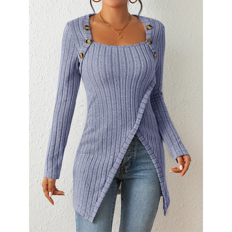 Slit Comfort Square-Neck Sweater