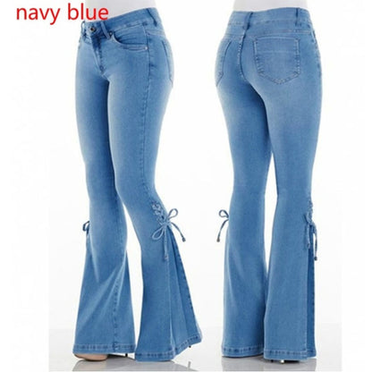 Ladies Mid-Waisted Stretch Flared Denim Jeans