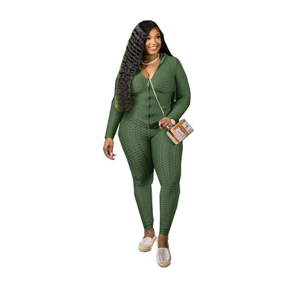 Green Plus Size Two Piece Set Sport Suit