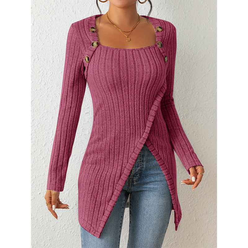 Slit Comfort Square-Neck Sweater