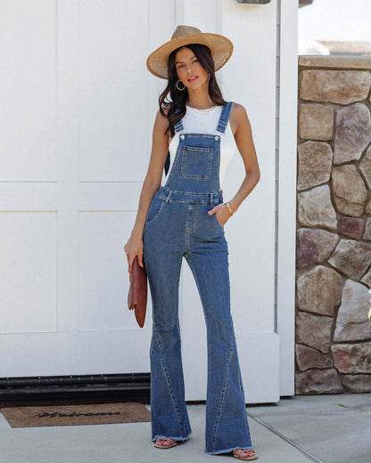 Ladies Retro-inspired Bell-Bottom Denim Dungarees