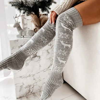 Winter Knitted Elk Snowflake Over-the-knee Long Socks