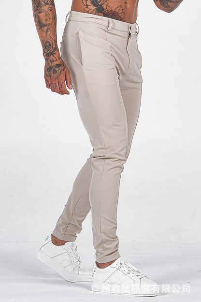 Beige Slim-fit Men's Straight Leg Trousers