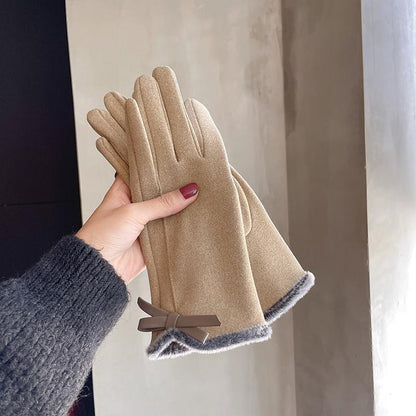 Warm Winter Women's Korean-style Cute Bow Fleece-lined Gloves