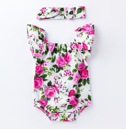 Flower Power Cute Baby Frilly Romper with matching Head Band