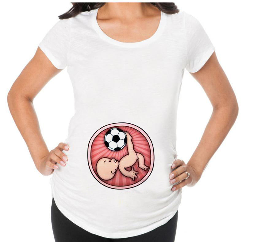 Pregnant Woman T-shirt with printed Baby Kicking Football