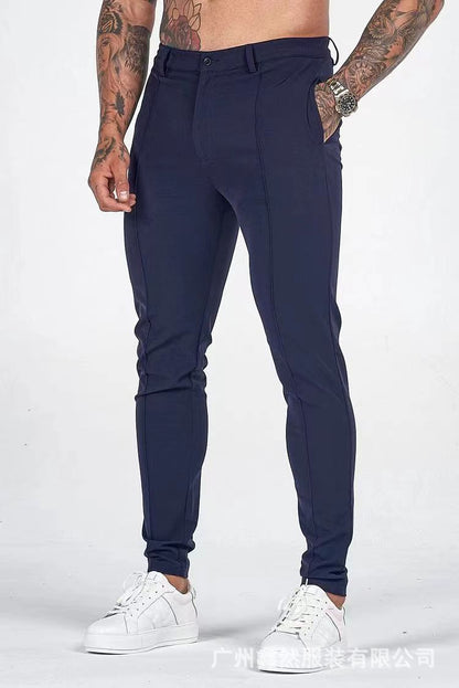 Blue Slim-fit Men's Straight Leg Trousers