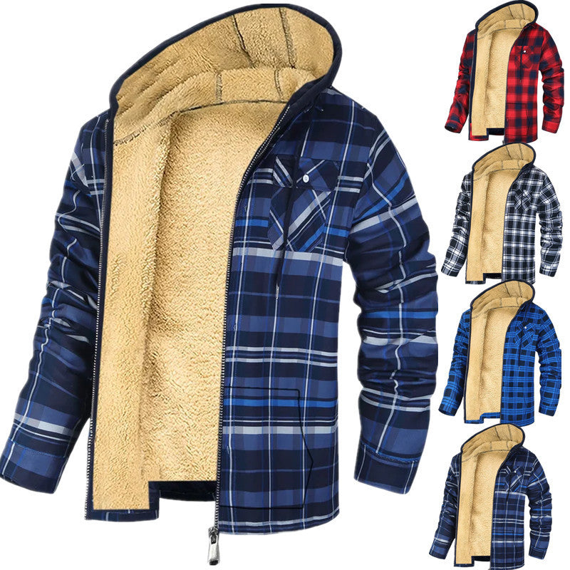 Woolen Cotton Padded Plaid Coat