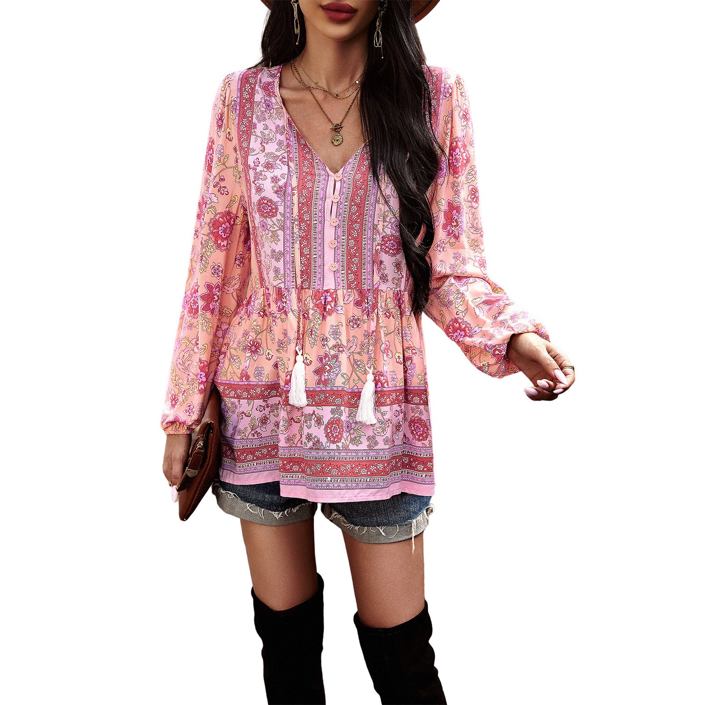 Chic Printed Long-Sleeved Top: Casual Elegance