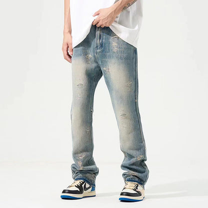 American Retro Washed Look Old Ripped Jeans