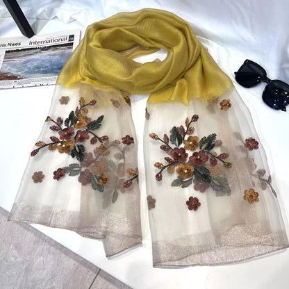 Flower Embroidery Silk Begonia Scarf