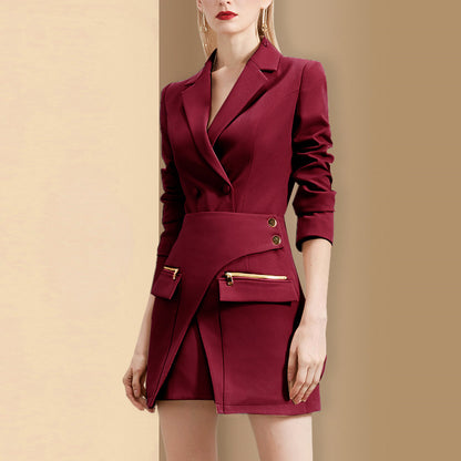 Ladies Blazer Dress Suit with Gold Buttons