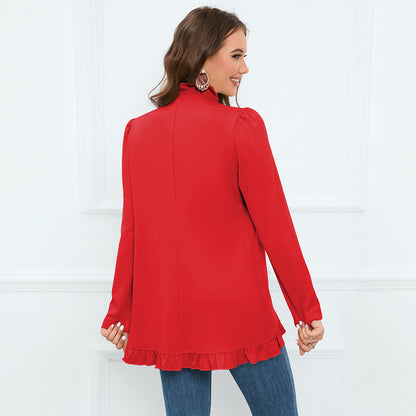 Women's Ruffled Puff Sleeved Button Cardigan Jacket