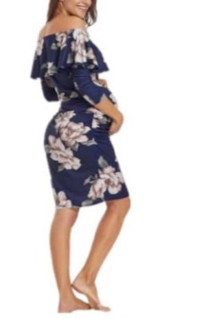 Womens Off Shoulder Printed Maternity Dress