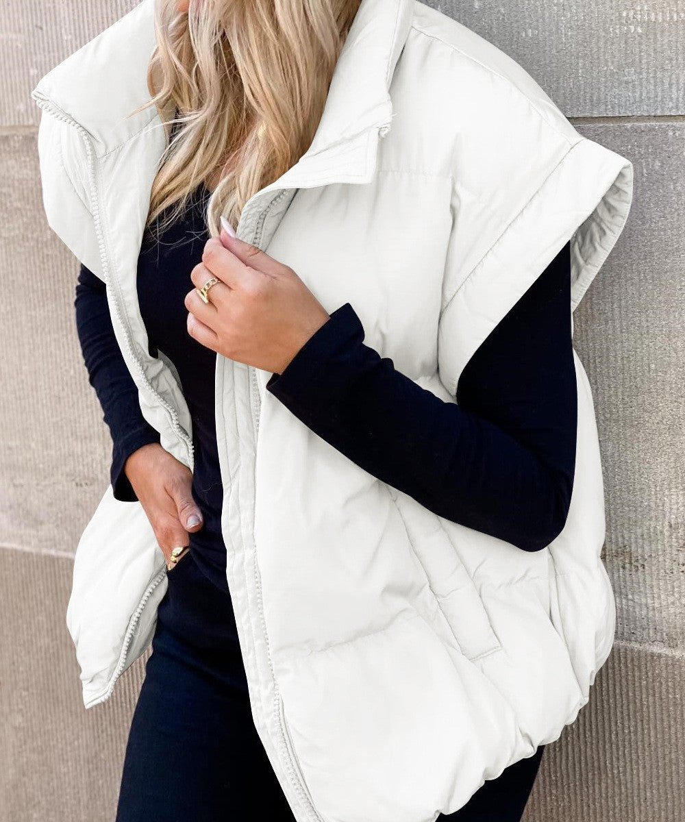 Stay Cozy and Stylish Zipper Pocket Cotton-padded Vest