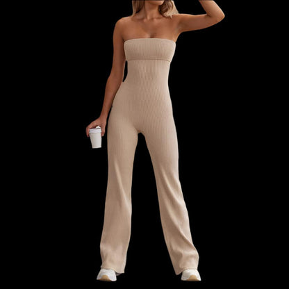 Beige Casual One-piece Bandeaux Jumpsuit