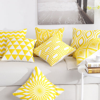 Bright Yellow Mixed Pattern Cotton Sofa Cushion and Pillowcase