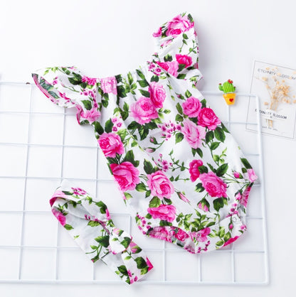 Flower Power Cute Baby Frilly Romper with matching Head Band