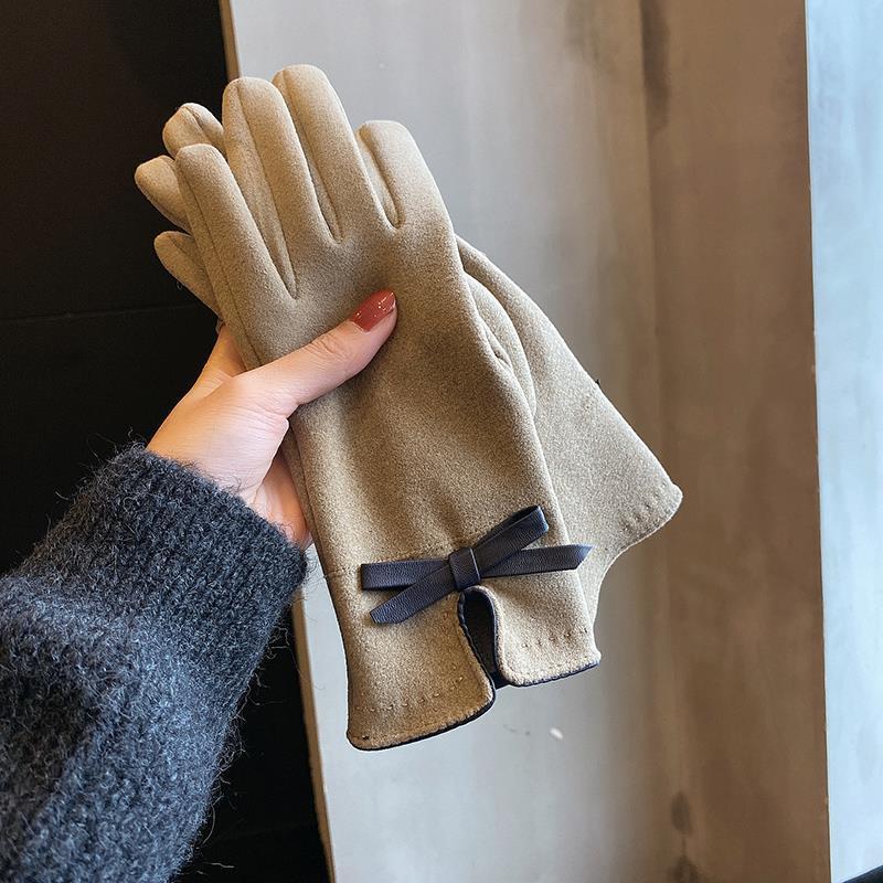 Warm Winter Women's Korean-style Cute Bow Fleece-lined Gloves