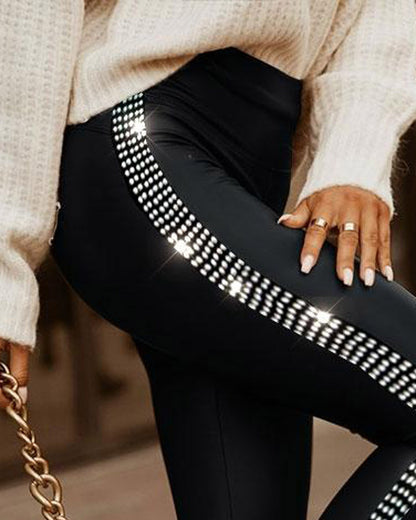 Rhinestone Small Slit Tight Trousers