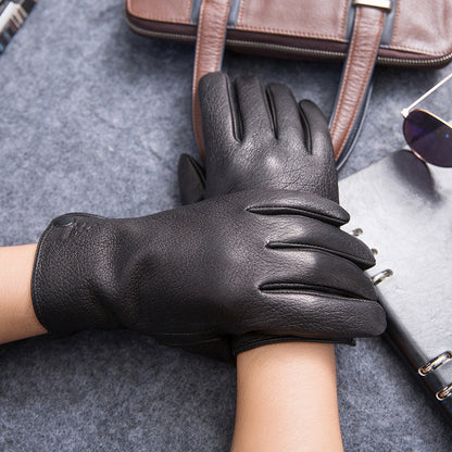 Fleece-lined Thick Windproof Faux Deerskin Grain Sheepskin Gloves