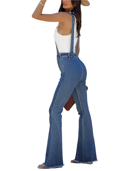 Ladies Retro-inspired Bell-Bottom Denim Dungarees