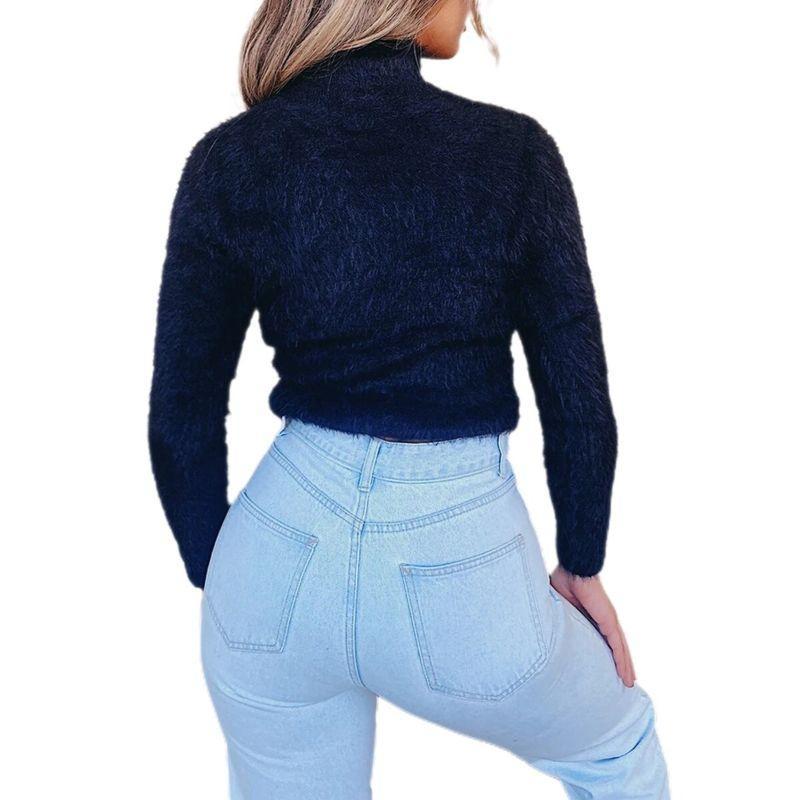 Long Hair Knitted Warm Fitted Turtleneck Jumper