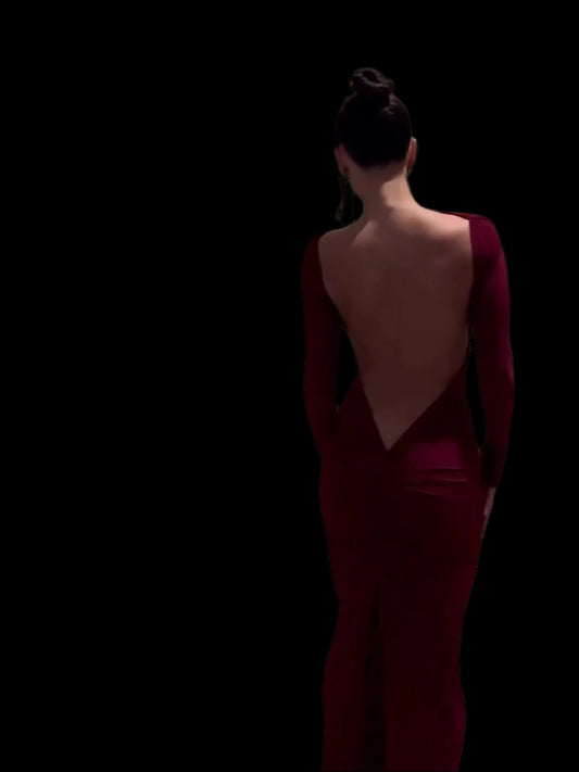 Sexy Red Backless Long-sleeved Maxi Dress