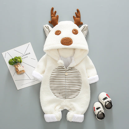 Super cute baby outing cotton fleece romper with antlers