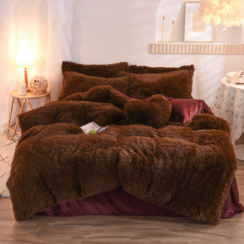 Brown Luxury Thick Winter Fleece Duvet Cover