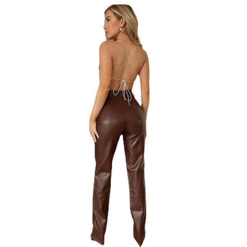 Stretch PU Leather Trousers: Edgy Elegance