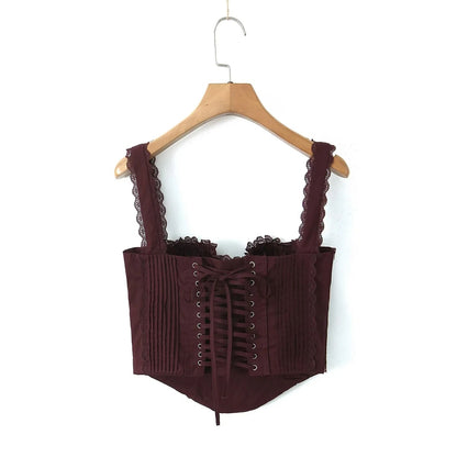 French Sexy Lace Trim Sling Vest