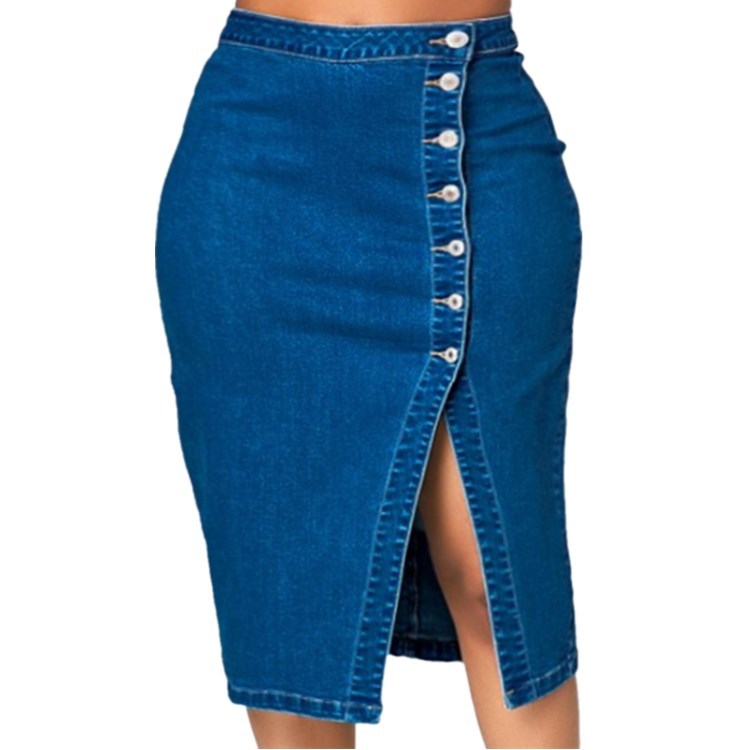 Women's Plus Size Denim Button Skirt