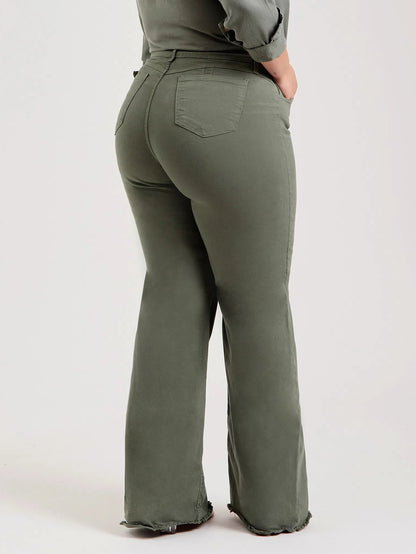 Ladies Stretch High Waist Frayed Flared Pants