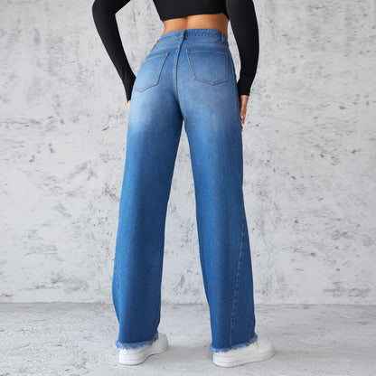 Wide-leg Casual High-waist Denim Jeans