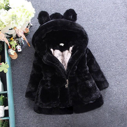 Gorgeous Winter Hooded Luxury Fur Coat with Bear Ears