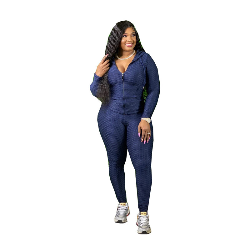 Navy Blue Plus Size Two Piece Set Sport Suit