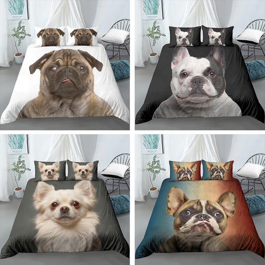 Doggy 3D Digital Printing Three-piece Bed Set