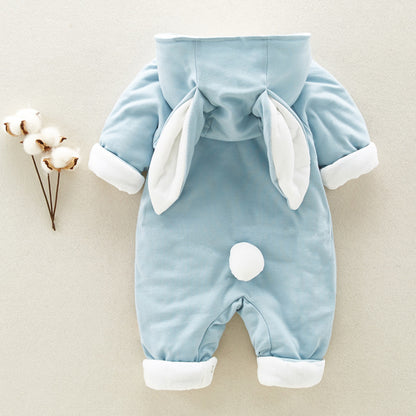 Cotton padded baby chinchilla hooded Romper Onesies