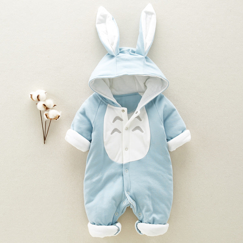 Cotton padded baby chinchilla hooded Romper Onesies