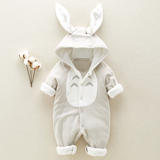 Cotton padded baby chinchilla hooded Romper Onesies