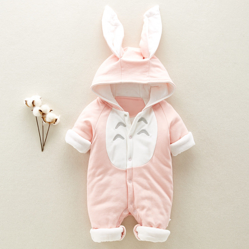 Cotton padded baby chinchilla hooded Romper Onesies