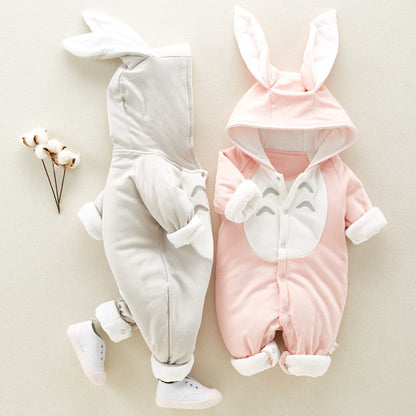 Cotton padded baby chinchilla hooded Romper Onesies