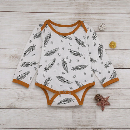 Baby Set - Striped Pants & Printed Feather Long Sleeve Vest with Matching Beanie Hat