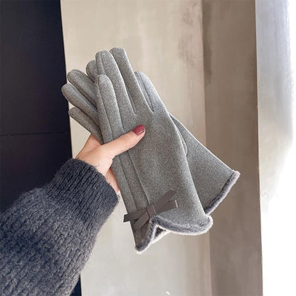 Warm Winter Women's Korean-style Cute Bow Fleece-lined Gloves