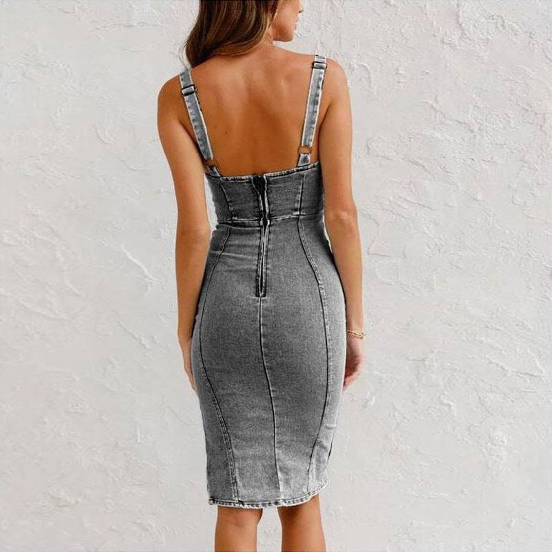 Ladies Summer Denim Slim Fit Dress